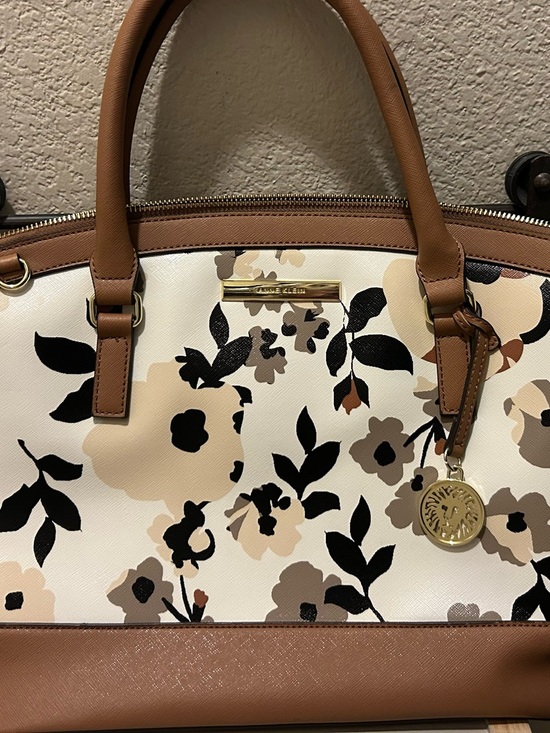 Anne Klein Handbags - Anne Klein Floral Dome Satchel Bag Cream Tan Brown NEW